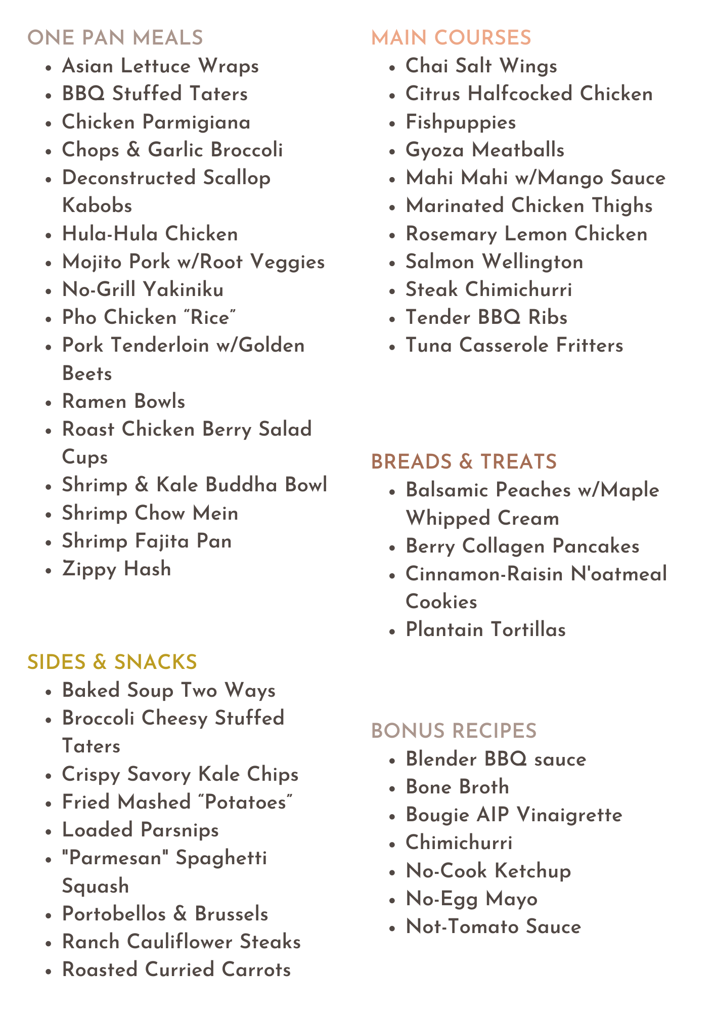 AIP SHEET PAN VOLUME 2 RECIPE LIST2