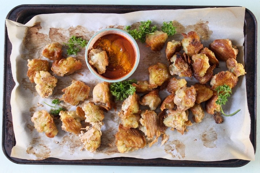 sheet pan aip fried mashed potatoes